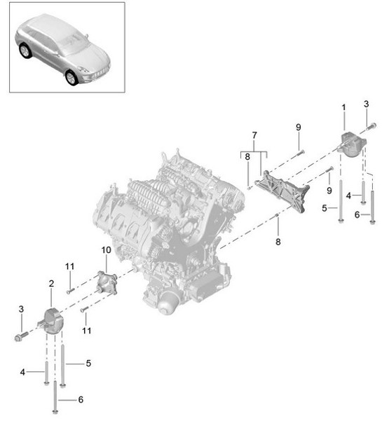 Dispositivo di sollevamento motore/Supporto motore (Modello: CTMA,CTM, CTLA,CTL, DCNA,DCN, DHKA,DHK) 95B.1 Macan 3.0L / 3.6L 2014-18
