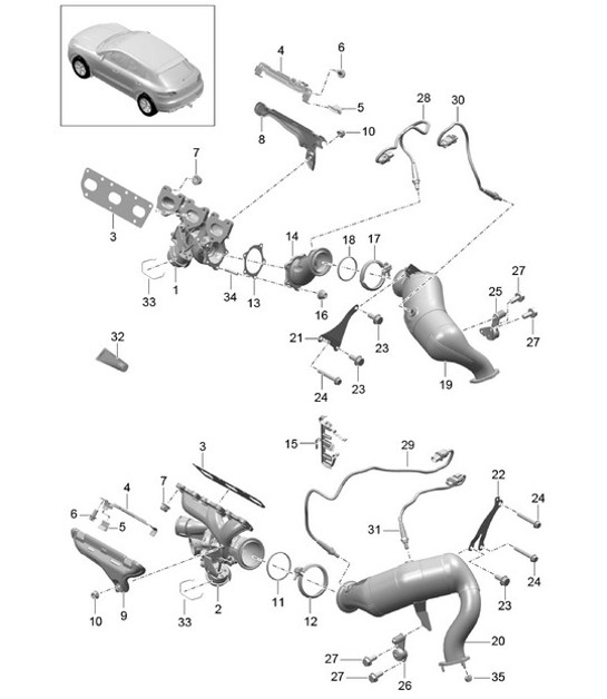Diagram 202-000 Porsche Cayman 987C/981C (2005-2016) Sistema di alimentazione, sistema di scarico