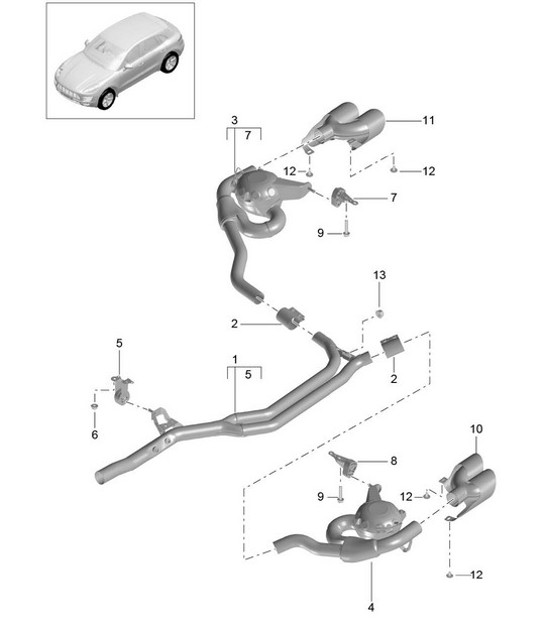 Diagram 202-057 Porsche Cayman S 3.4L 987C 2005-08 Fuel System, Exhaust System