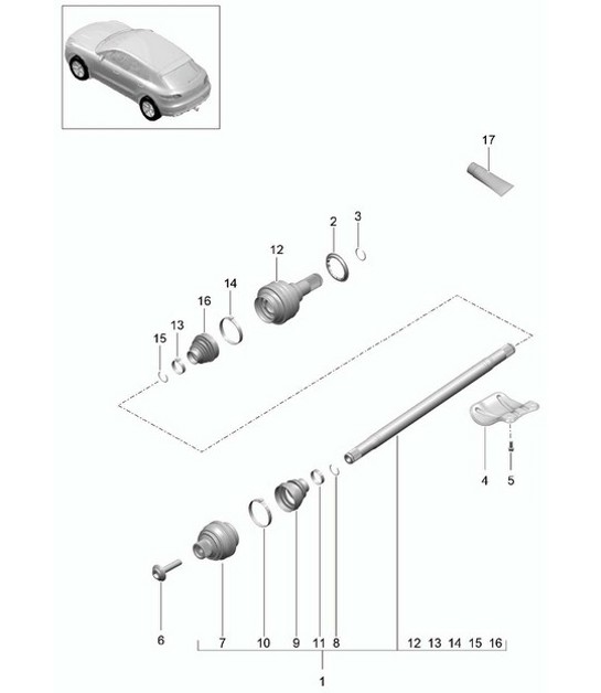 Diagram 501-020 Porsche 996 C4 3.6L 09/01-2005 Rear Axle