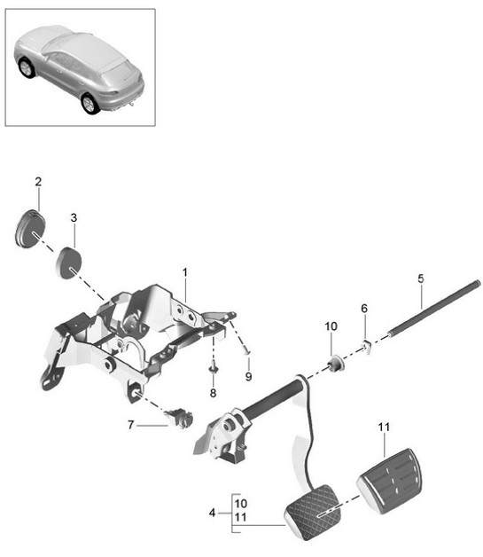 Diagram 702-000 Porsche 996 C4 3.4L 1997-08/01 Hand Lever System, Pedal Cluster