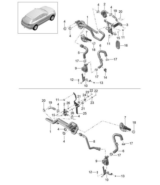Heizung / Vorlaufrohr / Rücklaufrohr (Modell: basci, V6 BT PR:DU1,DU0) 95B.1 Macan 3.0L / 3.6L V6 BT Macan 2014-18