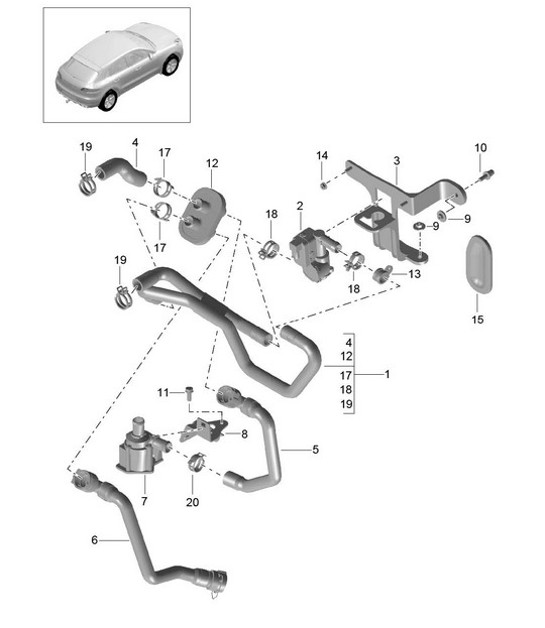 Heizungs-, Klima-, Vorlauf- und Rücklaufleitung (Modell: Basis, R4 TFSI PR:DM0,DQ5) 95B.1 Macan 2.0L R4 TFSI 2014-18