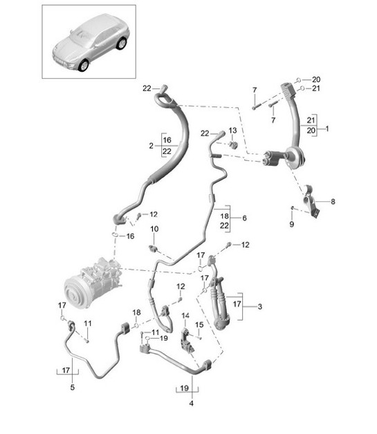 Kältemittelkreislauf R134A (Modell: V6 TDI PR:KK1,D1V, D51,D43,DD7) 95B.1 Macan 3.0L V6 TDI >>2017