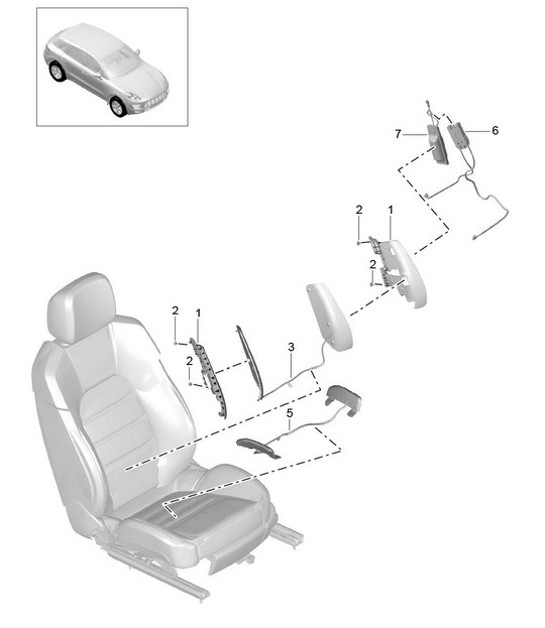 Lordosenstützenverstellung / Sitz- und Lehnenfläche / Zubehör 95B.1 Macan 2014-18