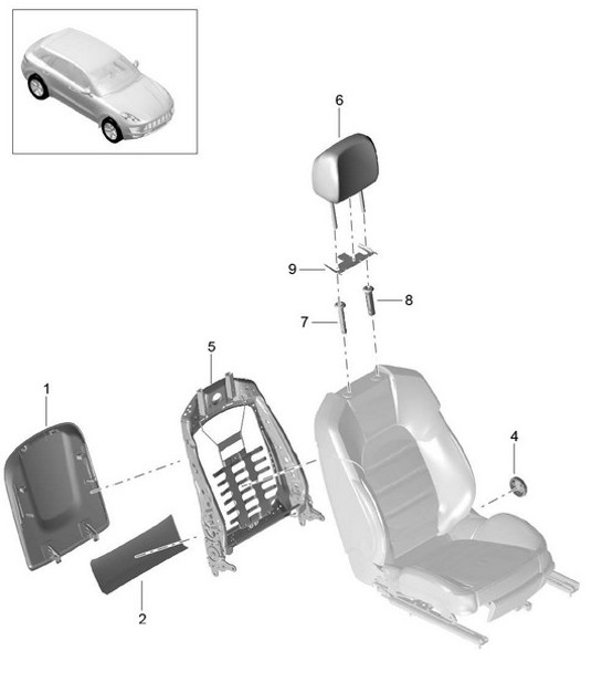Lehnenrahmen / Lehnenschale / Zubehör 95B.1 Macan 2014-18