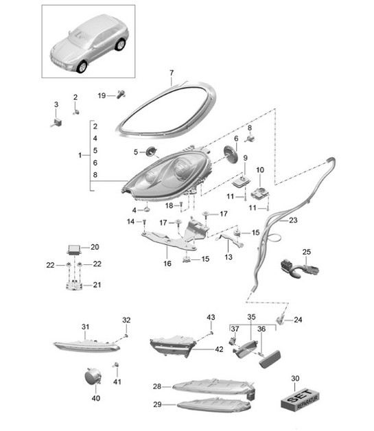 Diagram 905-003 Porsche Cayenne S 4.5L V8 2003>> Materiale elettrico
