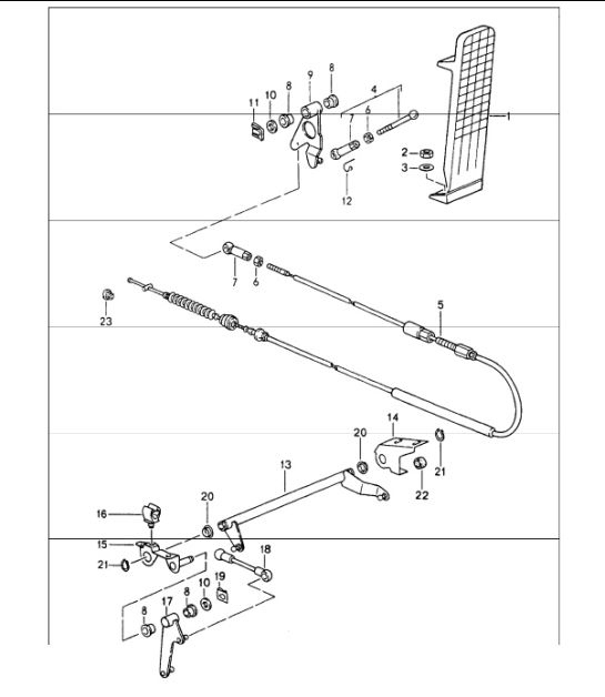Diagram 702-10 Porsche Cayenne 3.6L 2007>> Hand Lever System, Pedal Cluster 
