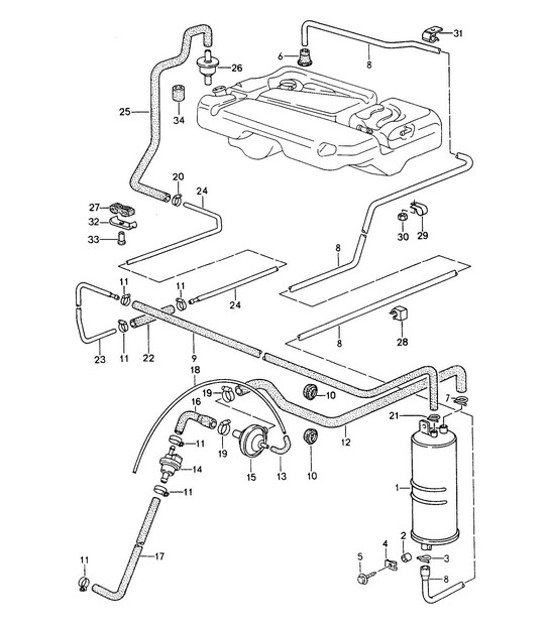 Diagram 201-015 Porsche 993 (911) (1994-1998) Fuel System, Exhaust System