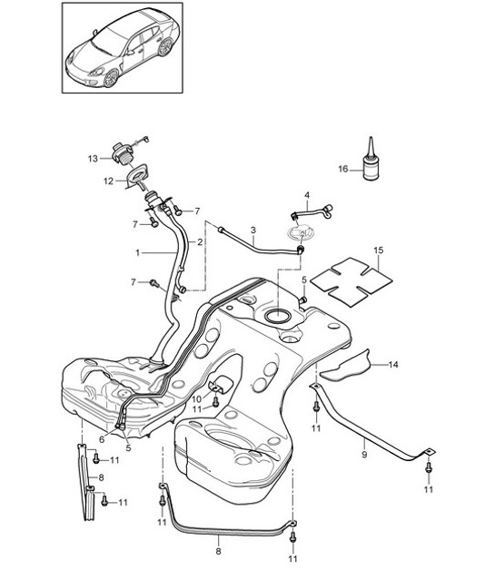 Diagram 201-000 Porsche Cayenne 9PA1 (957) 2007-2010 Fuel System, Exhaust System
