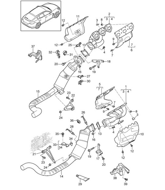 Diagram 202-015 Porsche Panamera 970 MK1 (2009-2013) Fuel System, Exhaust System