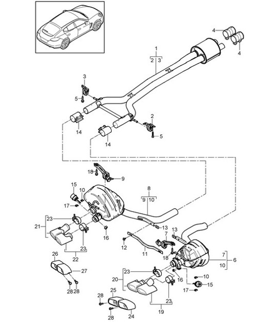 Diagram 202-050 Porsche Cayenne Turbo / Turbo S 4.8L 2007>> Fuel System, Exhaust System