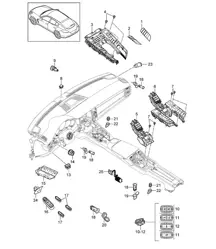 Interruttore combinato / Pannello di controllo / Climatizzatore / Interruttore di controllo Panamera 970 (G1) 2010-16