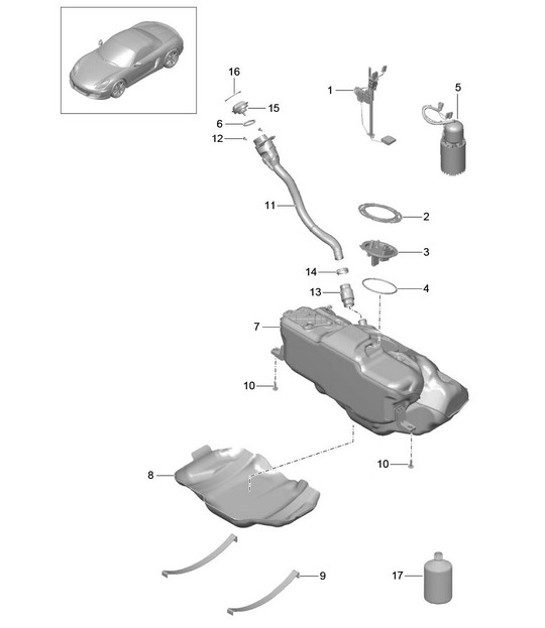 Diagram 201-000 Porsche Cayenne 3.2L V6 2003>> Fuel System, Exhaust System