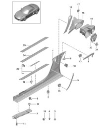 Guarnecido de largueros y Ventilación / Compartimento motor 981 Boxster / Boxster S 2012-16 Guarnecido de largueros y Ventilación / Compartimento motor 981 Boxster / Boxster S 2012-16