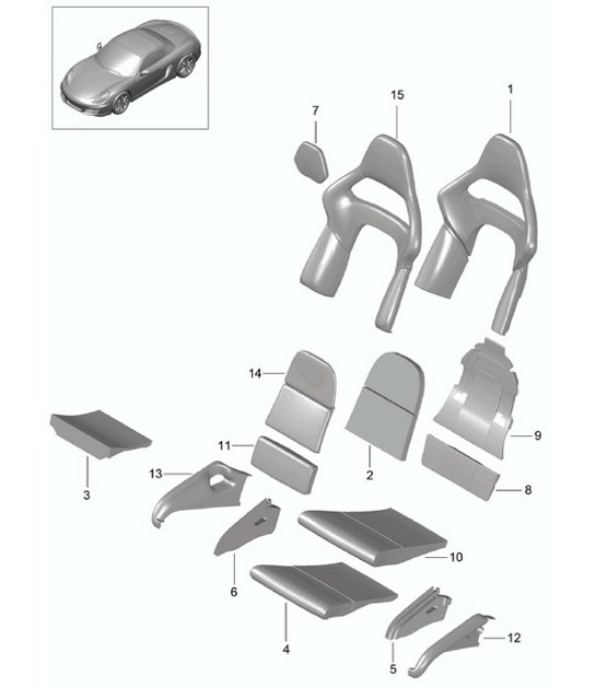 Parte in schiuma / Fodera / Superficie sedile e schienale / sedile avvolgente / Pieghevole 981 Boxster / Boxster S 2012-16