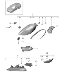 Scheinwerfer / Zusatzscheinwerfer / Blinker / Seitenmarkierungsleuchte / Blinker-Repeater (PR: -603, -620, -601) 981 Boxster / Boxster S 2012-16