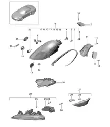 Scheinwerfer / mit: Dynamisches Kurvenlicht / Zusatzscheinwerfer / Blinker / Seitenmarkierungsleuchte / Blinker-Repeater (PR:603.620) 981 Boxster / Boxster S 2012-16