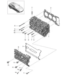 Culasse avec: Soupapes, Joint de culasse, Couvercle de soupape 981C Cayman / Cayman S 2014-16