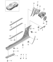 Guarnecido de largueros y Ventilación / Compartimento motor 981C Cayman / Cayman S 2014-16 Guarnecido de largueros y Ventilación / Compartimento motor 981C Cayman / Cayman S 2014-16