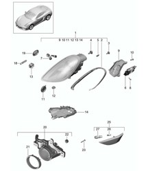 Faros / Faro adicional / Indicador de señal de giro / Luz de posición lateral / Repetidor de señal de giro (PR:601) 981C Cayman / Cayman S 2014-16 Faros / Faro adicional / Indicador de señal de giro / Luz de posición lateral / Repetidor de señal de giro (PR:601) 981C Cayman / Cayman S 2014-16