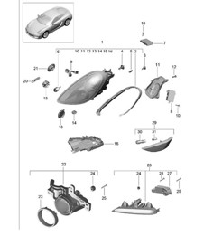 Headlights with: Dynamic cornering light / Additional headlight / Turn signal indicator / side marker light / Turn signal repeater (PR:603,620) 981C Casyman / Cayman S 2014-16 Headlights with: Dynamic cornering light / Additional headlight / Turn signal indicator / side marker light / Turn signal repeater (PR:603,620) 981C Casyman / Cayman S 2014-16