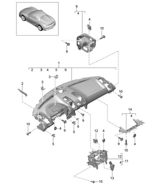 Rivestimento quadro strumenti / Parte superiore con: Elementi di fissaggio 981.Sp Boxster Spyder 2016