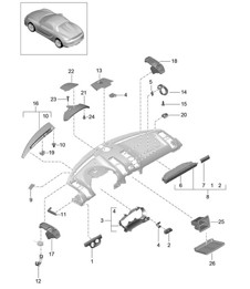 Accesorios / Moldura cuadro instrumentos / Parte superior 981.SP Boxster Spyder 2016 Accesorios / Moldura cuadro instrumentos / Parte superior 981.SP Boxster Spyder 2016