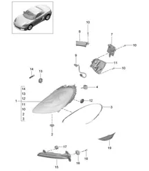 Scheinwerfer / Zusatzscheinwerfer / Blinker / Seitenmarkierungsleuchte / Blinker-Repeater (PR:601.800) 718 (982) Boxster 2017>>