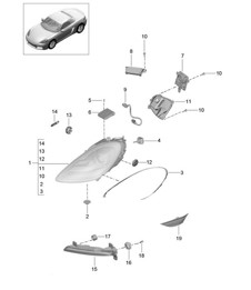 Faros / Faro adicional / Intermitente / Luz de posición lateral / Repetidor de intermitente (PR:603) 718 (982) Boxster 2017>> Faros / Faro adicional / Intermitente / Luz de posición lateral / Repetidor de intermitente (PR:603) 718 (982) Boxster 2017>>