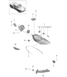 Scheinwerfer / Zusatzscheinwerfer / Blinker / Seitenmarkierungsleuchte / Blinker-Repeater (PR:602) 718 (982) Boxster 2017>>