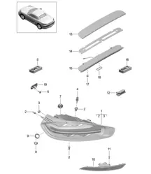 Rear light / Licence plate light / Additional brake light / Rear fog light 718  (982) Boxster 2017>>