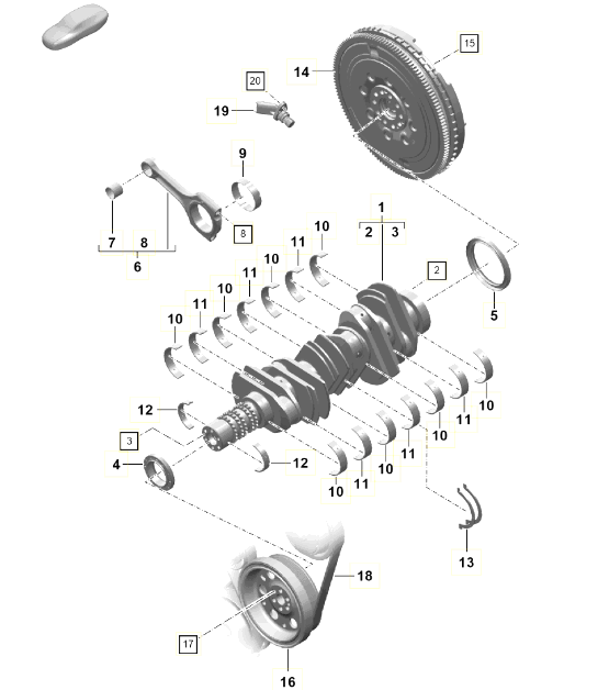 Diagram 102-001 Porsche Cayenne 9PA1 (957) 2007-2010 Engine