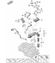 Lubrification moteur / Carter de conduction d'huile / Filtre à huile / Echangeur thermique 718C (982C) Cayman GTS 4.0L 2017>>