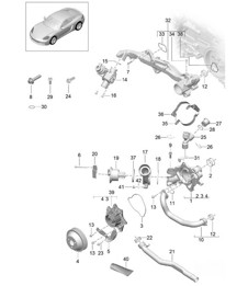 Sistema de refrigeración del líquido refrigerante / Bomba de líquido refrigerante / Caja del termostato / Portaequipajes 718C (982C) Cayman 2017>>