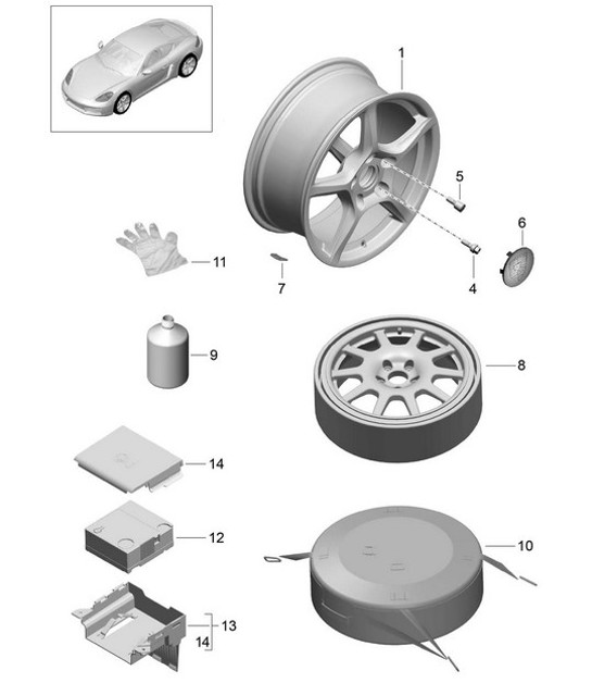 Diagram 601-000 Porsche Cayman 718C (982C) 2017>> Wheels, Brakes