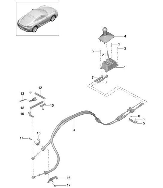 Diagram 701-000 Porsche 991 Carrera 2 3.0L (370 Bhp) Sistema a leva manuale, gruppo pedali 
