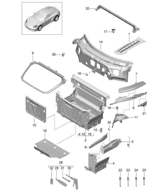 Diagram 801-010 Porsche 991 Cabriolet 2S 3.0L (420 Bhp) Carrozzeria