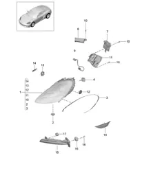 Scheinwerfer / Zusatzscheinwerfer / Blinker / Seitenmarkierungsleuchte / Blinker-Repeater (PR:601,800) 718C (982C) Cayman 2017>>