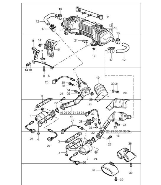 Diagram 202-05 Porsche 997 (911) MK2 2009-2012 Fuel System, Exhaust System