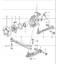 assale posteriore, portaruota, braccio trasversale e mozzo ruota per 986 Boxster 1997-04 assale posteriore, portaruota, braccio trasversale e mozzo ruota per 986 Boxster 1997-04