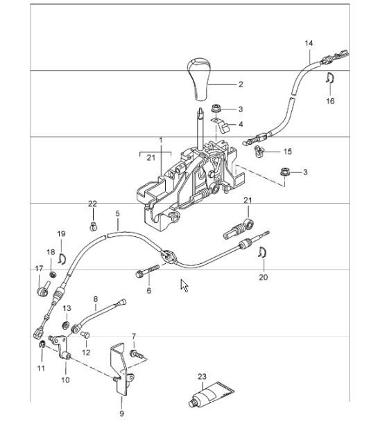 Diagram 701-01 Porsche Boxster 986/987/981 (1997-2016) Hand Lever System, Pedal Cluster