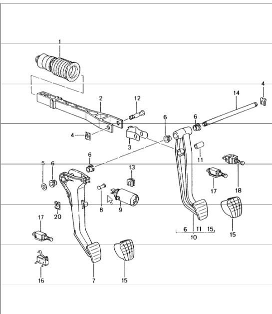 Diagram 702-00 Porsche Cayman S 3.4L 987C 2005-08 Hand Lever System, Pedal Cluster 
