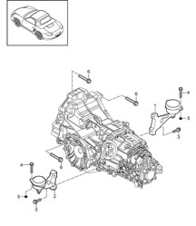 Cambio manuale / Sospensione della trasmissione / Giunto filettato / Motore (Modello: A120,A121+ PR:480) 987.2 Boxster / Boxster S 2009-12 Cambio manuale / Sospensione della trasmissione / Giunto filettato / Motore (Modello: A120,A121+ PR:480) 987.2 Boxster / Boxster S 2009-12