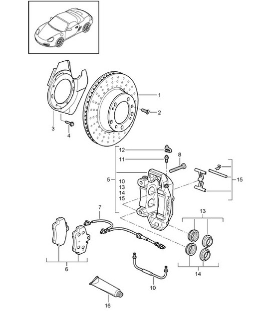 Diagram 602-000 Porsche Cayman T 718 2.0L Manual (300Bhp) Wheels, Brakes