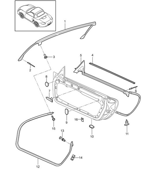 Guarnizione porta / Guarnizione telaio parabrezza 987.2 Boxster / Boxster S 2009-12