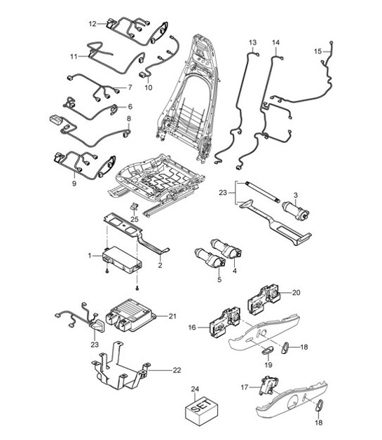 Cablaggi elettrici / Interruttore / Centralina / Motore elettrico / Sedile standard (PR:369,370) / Sedile comfort (PR:437,438) 987.2 Boxster / Boxster S 2009-12