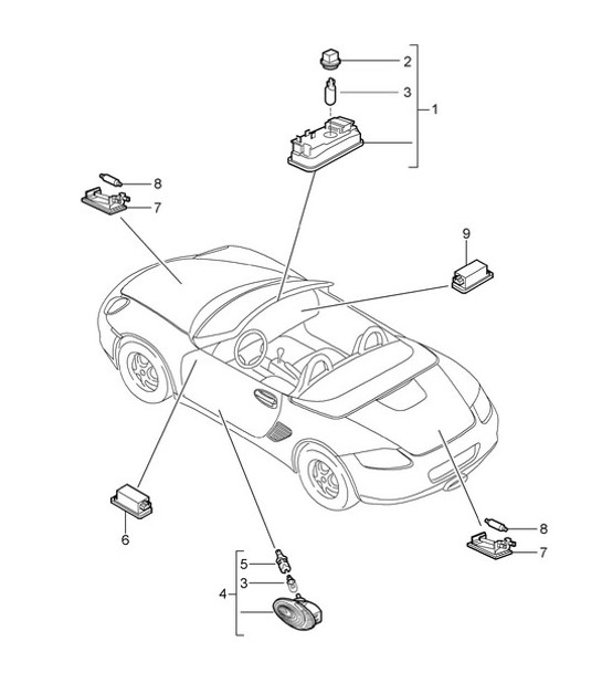 Luci interne / Luce vano bagagli / Luce vano motore / Luce vano portaoggetti / Luce vano piedi 987.2 Boxster / Boxster S 2009-12