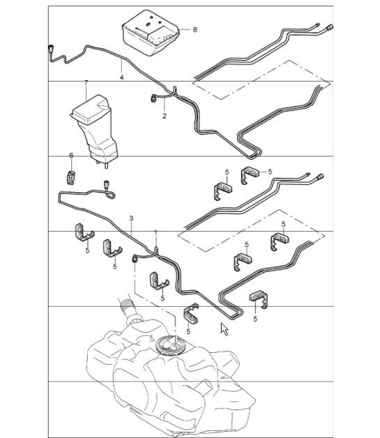 Diagram 201-05 Porsche 356C 1963-65 Fuel System, Exhaust System