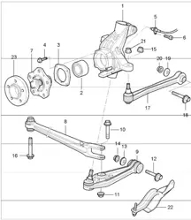 Hinterachse, Radträger, Querlenker und Radnabe 987 Boxster / Boxster S 2005-08